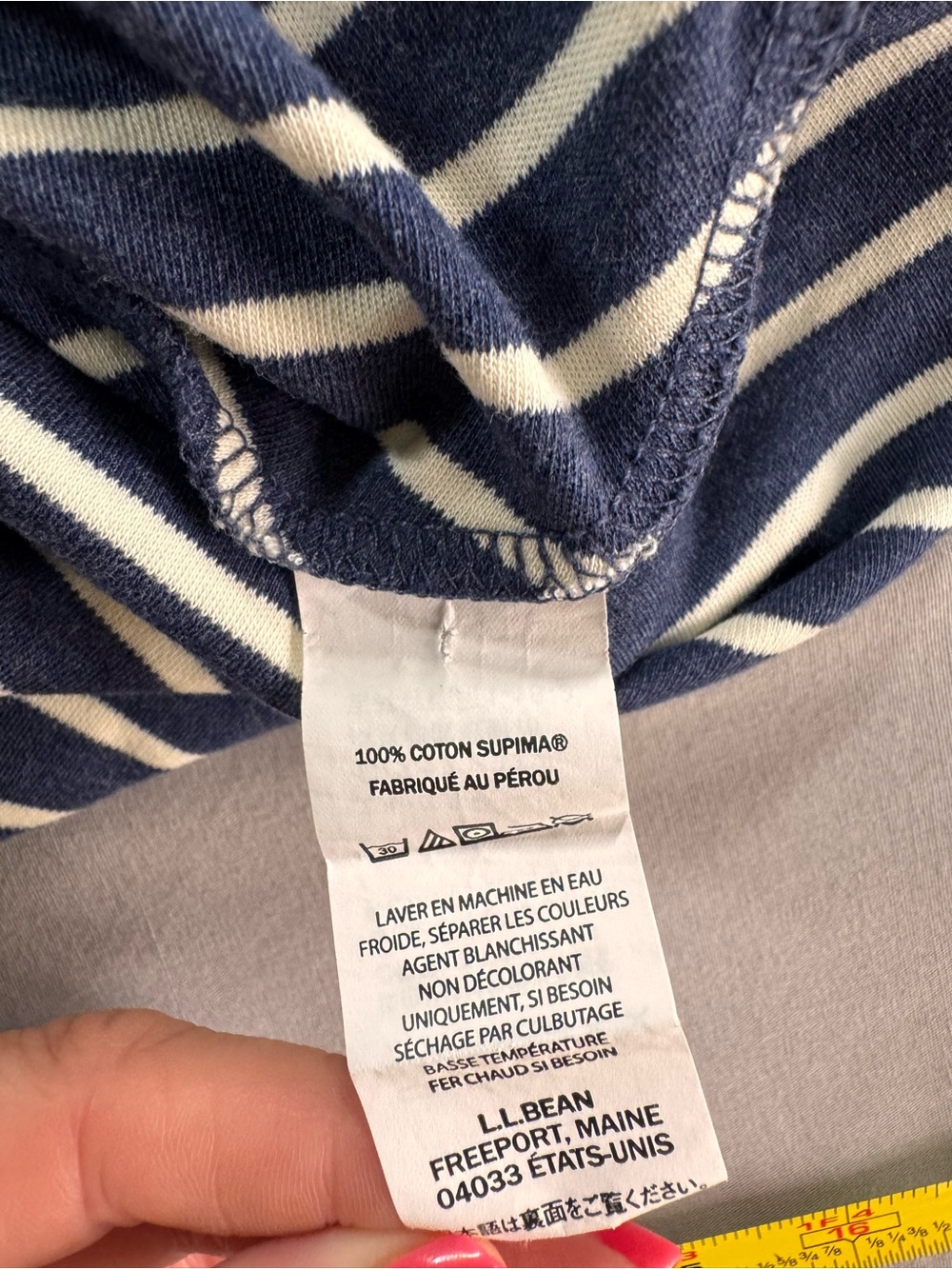 L.L. Bean Navy and White Short Sleeve Striped V-Neck Top petit small 100% cotton - Picture 6 of 8